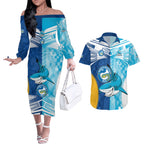 NRL Shark Combine Eels Rugby Couples Matching Off The Shoulder Long Sleeve Dress and Hawaiian Shirt Sporty Style LT9