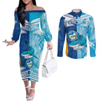 NRL Shark Combine Eels Rugby Couples Matching Off The Shoulder Long Sleeve Dress and Long Sleeve Button Shirts Sporty Style LT9