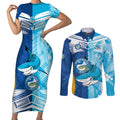 NRL Shark Combine Eels Rugby Couples Matching Short Sleeve Bodycon Dress and Long Sleeve Button Shirts Sporty Style LT9