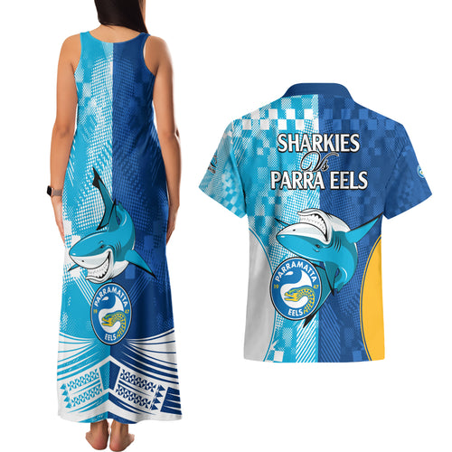 NRL Shark Combine Eels Rugby Couples Matching Tank Maxi Dress and Hawaiian Shirt Sporty Style LT9