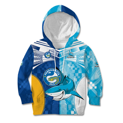NRL Shark Combine Eels Rugby Kid Hoodie Sporty Style LT9