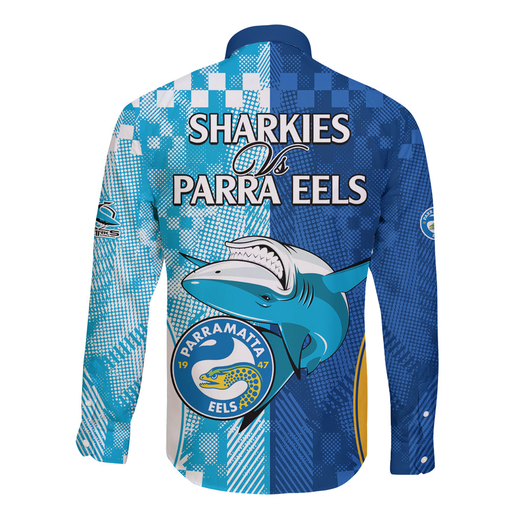 NRL Shark Combine Eels Rugby Long Sleeve Button Shirt Sporty Style LT9