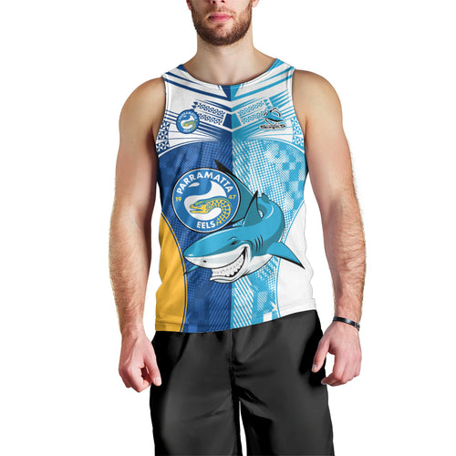 NRL Shark Combine Eels Rugby Men Tank Top Sporty Style LT9