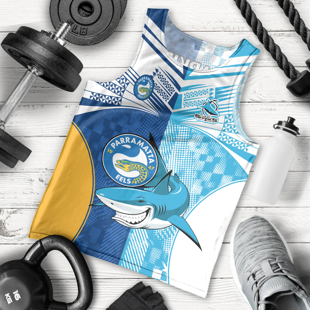 NRL Shark Combine Eels Rugby Men Tank Top Sporty Style LT9