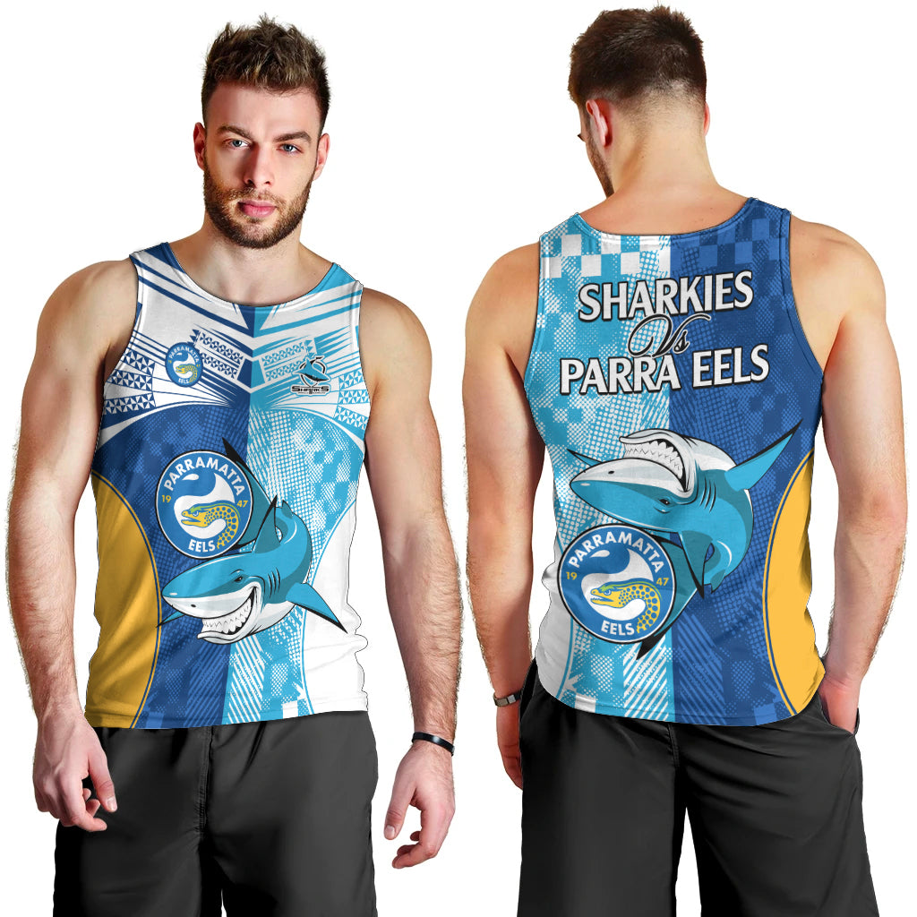 NRL Shark Combine Eels Rugby Men Tank Top Sporty Style LT9