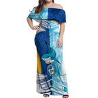 NRL Shark Combine Eels Rugby Off Shoulder Maxi Dress Sporty Style LT9