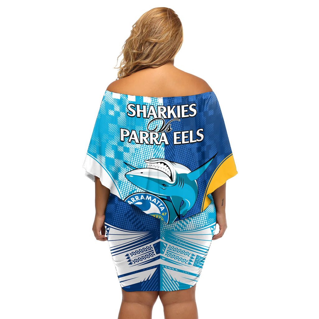 NRL Shark Combine Eels Rugby Off Shoulder Short Dress Sporty Style LT9