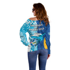 NRL Shark Combine Eels Rugby Off Shoulder Sweater Sporty Style LT9