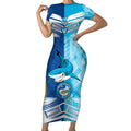 NRL Shark Combine Eels Rugby Short Sleeve Bodycon Dress Sporty Style LT9