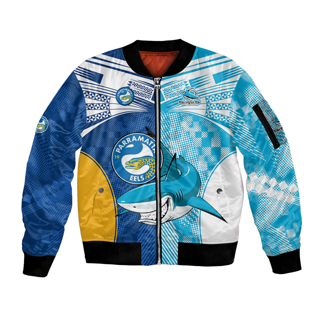 NRL Shark Combine Eels Rugby Sleeve Zip Bomber Jacket Sporty Style LT9