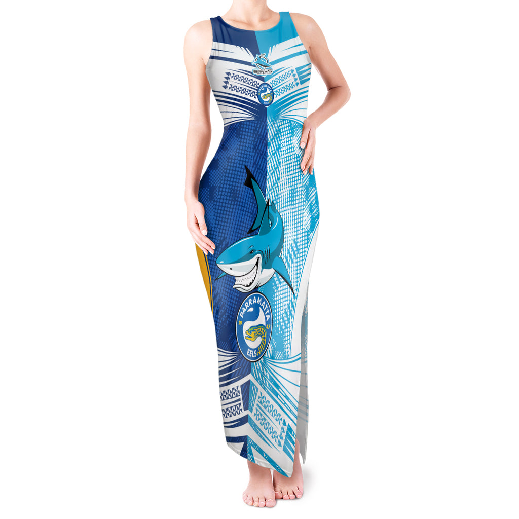 NRL Shark Combine Eels Rugby Tank Maxi Dress Sporty Style LT9