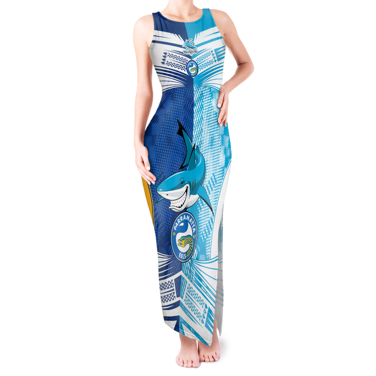 NRL Shark Combine Eels Rugby Tank Maxi Dress Sporty Style LT9