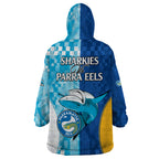 NRL Shark Combine Eels Rugby Wearable Blanket Hoodie Sporty Style LT9