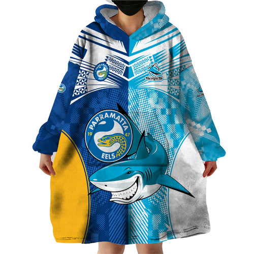 NRL Shark Combine Eels Rugby Wearable Blanket Hoodie Sporty Style LT9