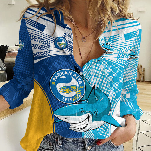 NRL Shark Combine Eels Rugby Women Casual Shirt Sporty Style LT9