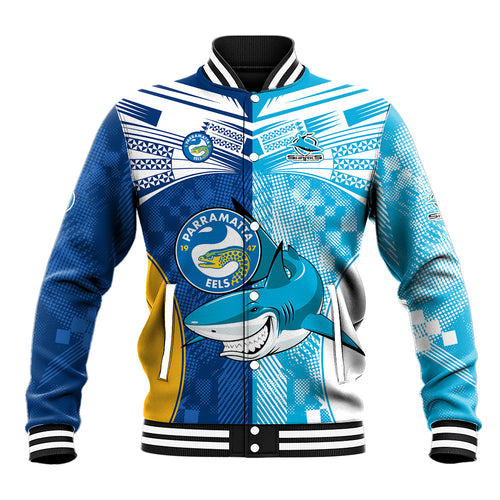 Custom NRL Shark Combine Eels Rugby Baseball Jacket Sporty Style LT9