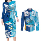 Custom NRL Shark Combine Eels Rugby Couples Matching Long Sleeve Bodycon Dress and Long Sleeve Button Shirts Sporty Style LT9