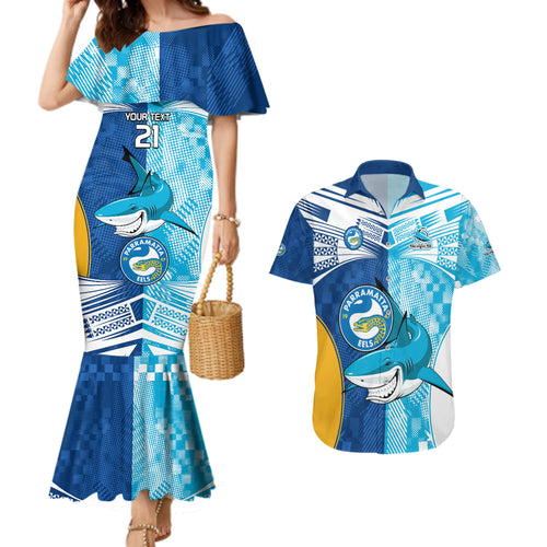 Custom NRL Shark Combine Eels Rugby Couples Matching Mermaid Dress and Hawaiian Shirt Sporty Style LT9