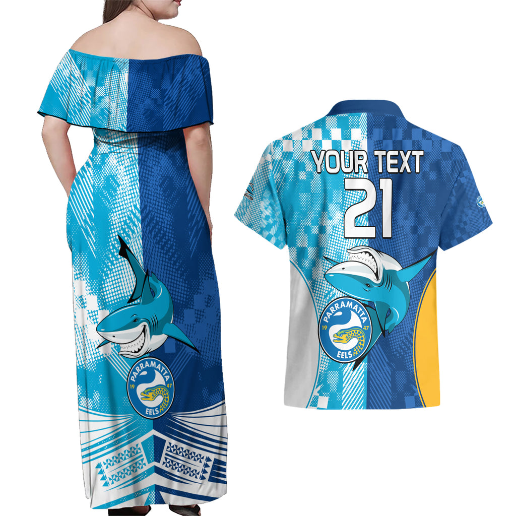 Custom NRL Shark Combine Eels Rugby Couples Matching Off Shoulder Maxi Dress and Hawaiian Shirt Sporty Style LT9