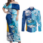 Custom NRL Shark Combine Eels Rugby Couples Matching Off Shoulder Maxi Dress and Long Sleeve Button Shirts Sporty Style LT9