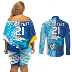 Custom NRL Shark Combine Eels Rugby Couples Matching Off Shoulder Short Dress and Long Sleeve Button Shirts Sporty Style LT9