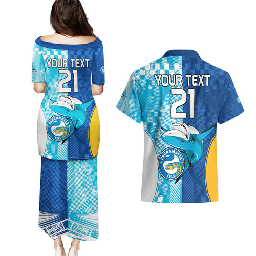 Custom NRL Shark Combine Eels Rugby Couples Matching Puletasi Dress and Hawaiian Shirt Sporty Style LT9