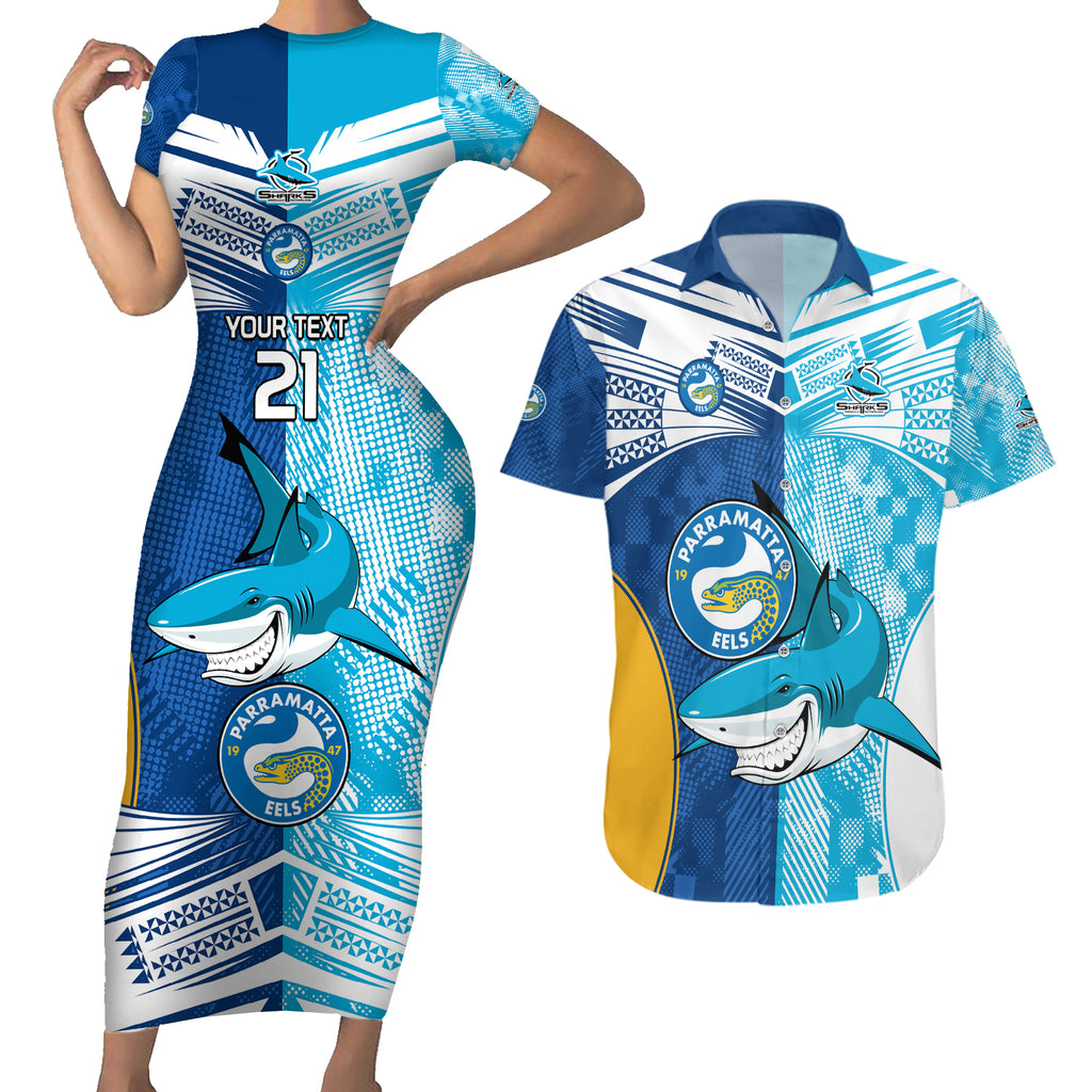 Custom NRL Shark Combine Eels Rugby Couples Matching Short Sleeve Bodycon Dress and Hawaiian Shirt Sporty Style LT9