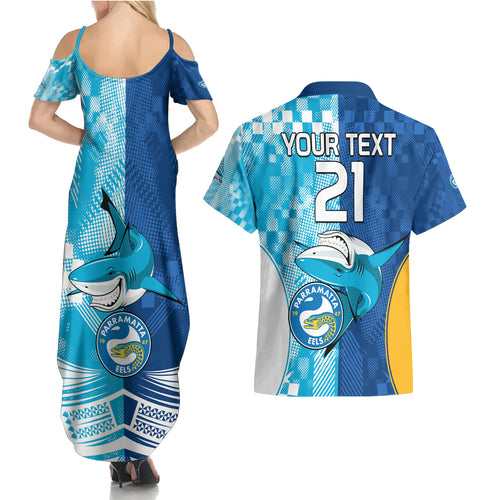 Custom NRL Shark Combine Eels Rugby Couples Matching Summer Maxi Dress and Hawaiian Shirt Sporty Style LT9