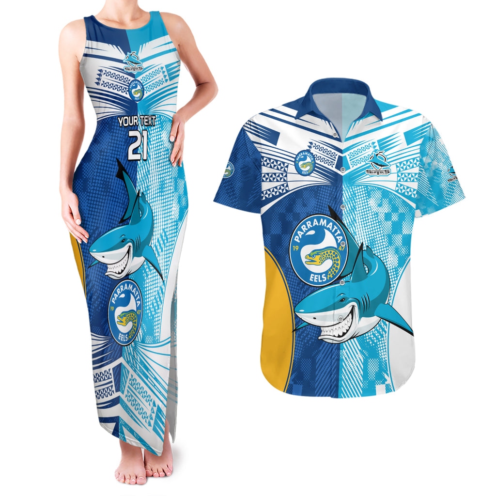 Custom NRL Shark Combine Eels Rugby Couples Matching Tank Maxi Dress and Hawaiian Shirt Sporty Style LT9