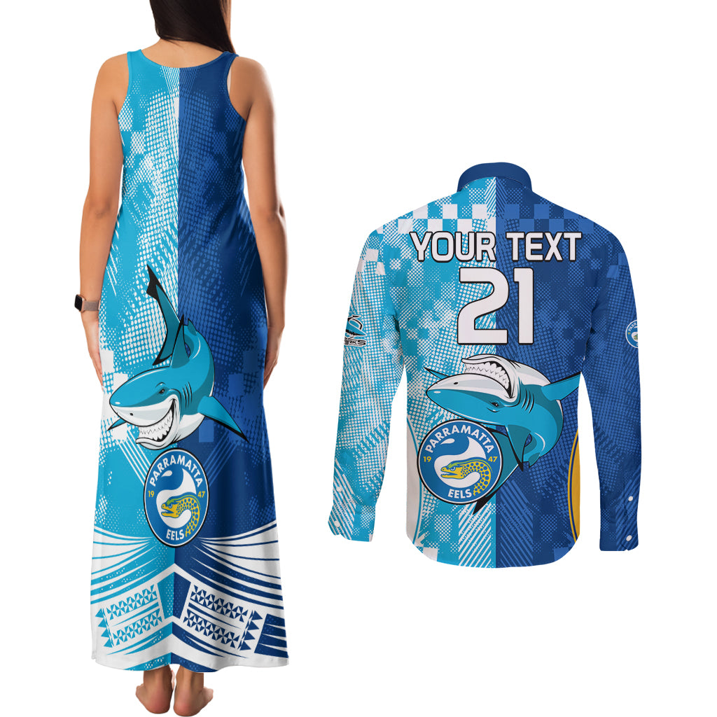 Custom NRL Shark Combine Eels Rugby Couples Matching Tank Maxi Dress and Long Sleeve Button Shirts Sporty Style LT9
