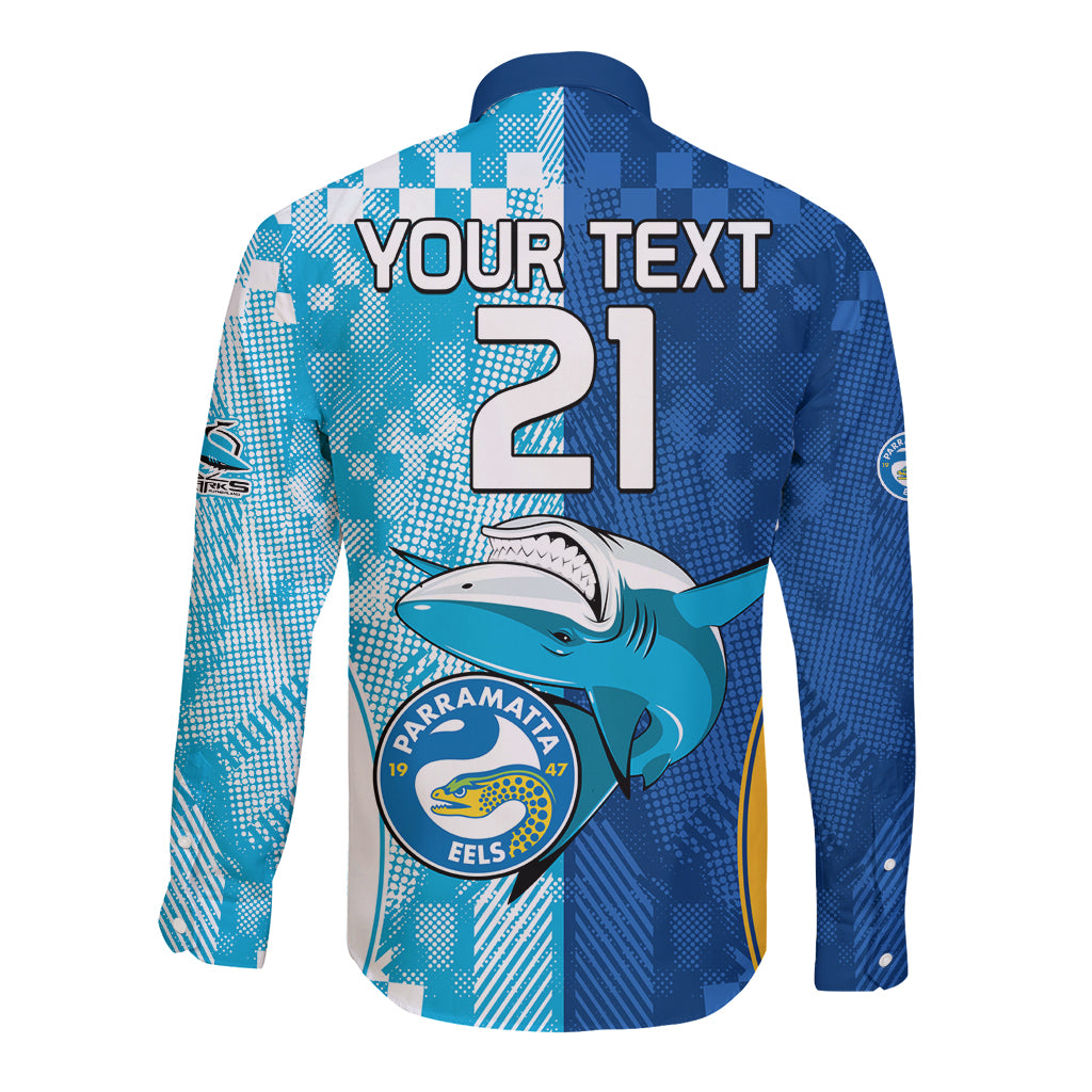 Custom NRL Shark Combine Eels Rugby Long Sleeve Button Shirt Sporty Style LT9