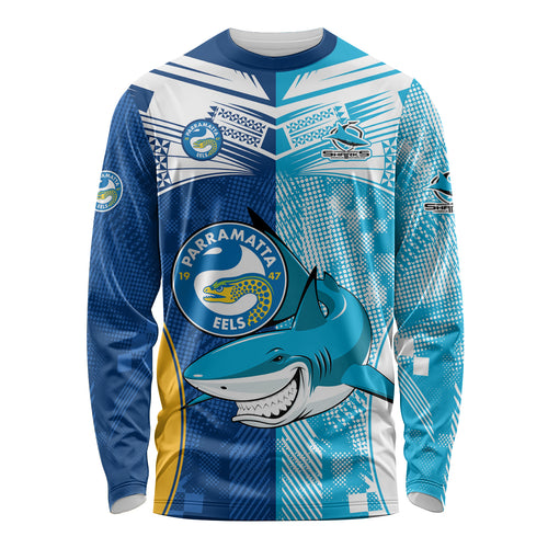 Custom NRL Shark Combine Eels Rugby Long Sleeve Shirt Sporty Style LT9