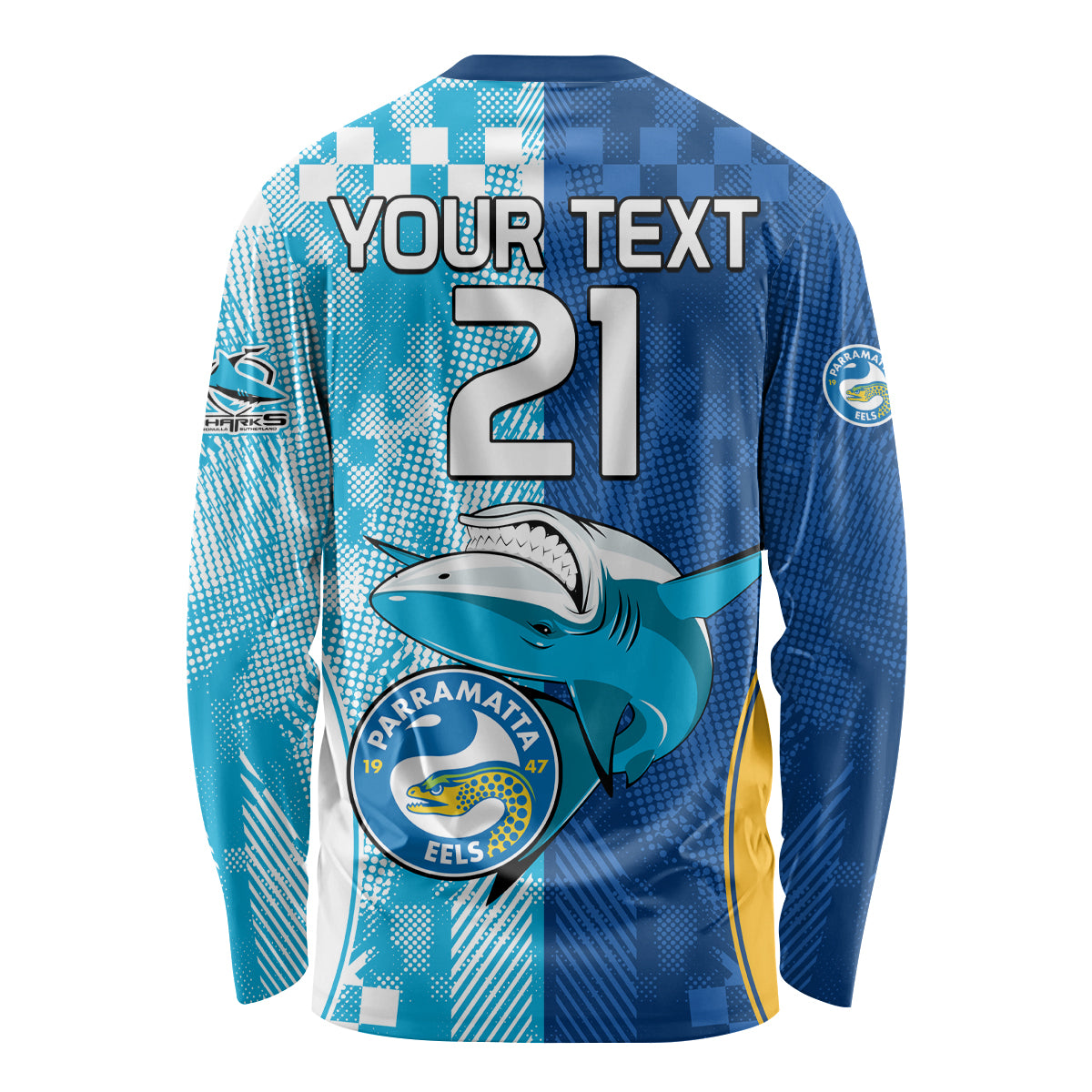 Custom NRL Shark Combine Eels Rugby Long Sleeve Shirt Sporty Style LT9