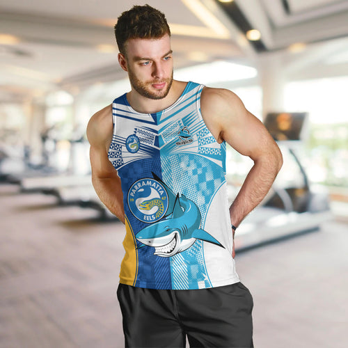 Custom NRL Shark Combine Eels Rugby Men Tank Top Sporty Style LT9
