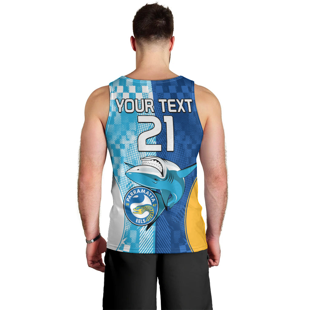 Custom NRL Shark Combine Eels Rugby Men Tank Top Sporty Style LT9