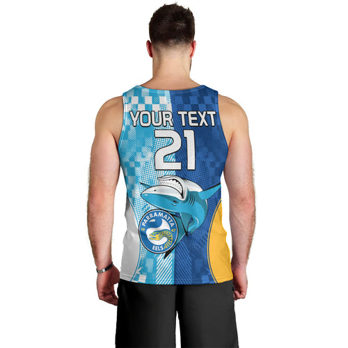 Custom NRL Shark Combine Eels Rugby Men Tank Top Sporty Style LT9