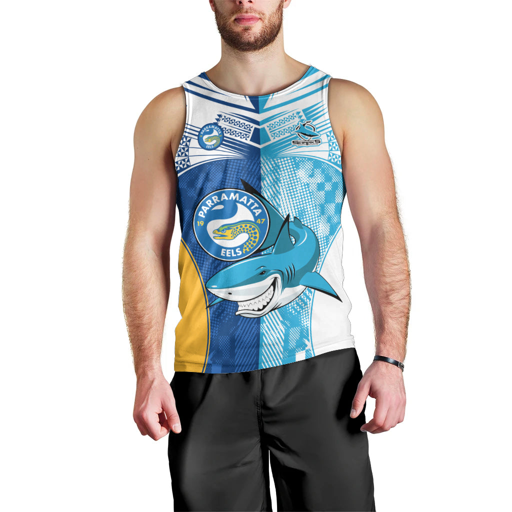 Custom NRL Shark Combine Eels Rugby Men Tank Top Sporty Style LT9