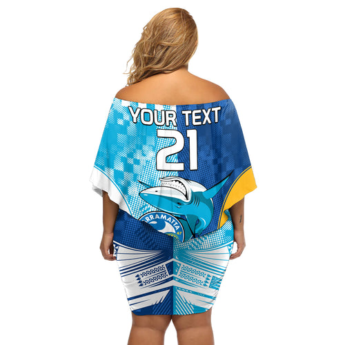 Custom NRL Shark Combine Eels Rugby Off Shoulder Short Dress Sporty Style LT9