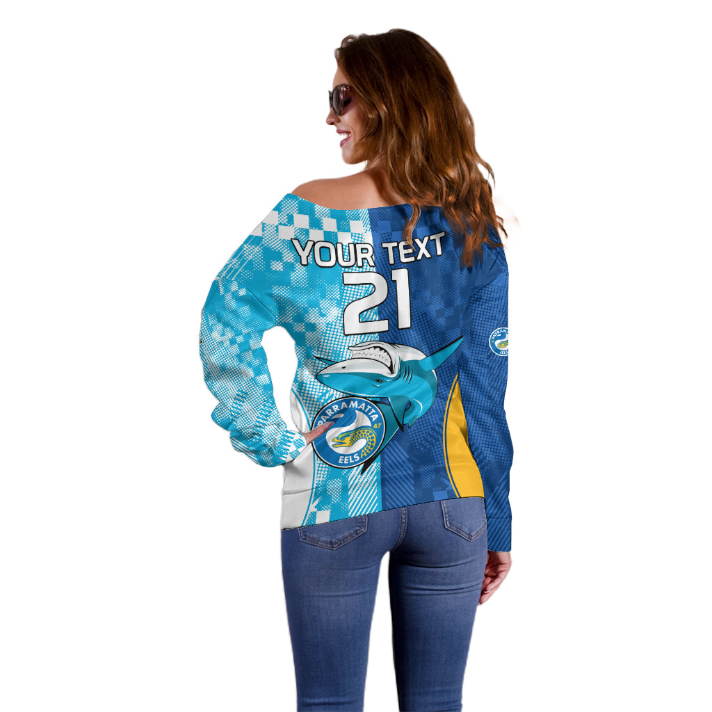 Custom NRL Shark Combine Eels Rugby Off Shoulder Sweater Sporty Style LT9