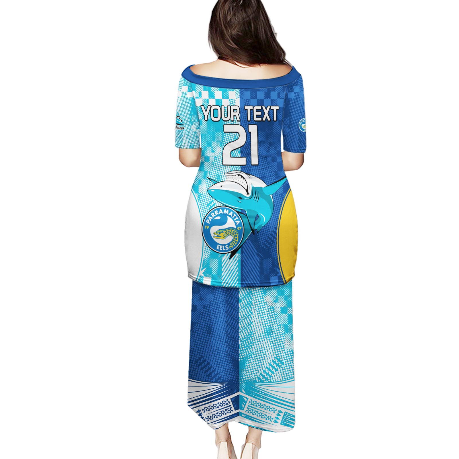 Custom NRL Shark Combine Eels Rugby Puletasi Sporty Style LT9