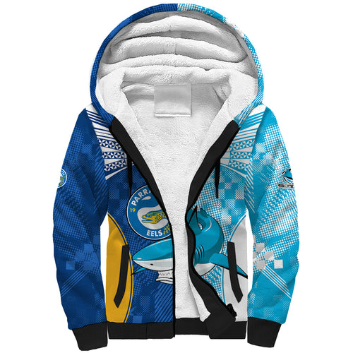 Custom NRL Shark Combine Eels Rugby Sherpa Hoodie Sporty Style LT9