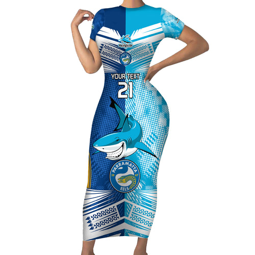 Custom NRL Shark Combine Eels Rugby Short Sleeve Bodycon Dress Sporty Style LT9