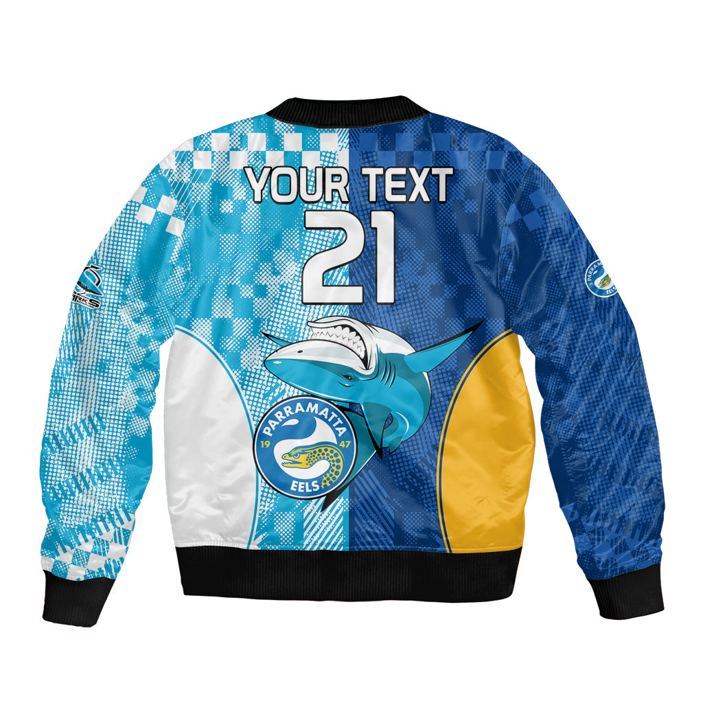 Custom NRL Shark Combine Eels Rugby Sleeve Zip Bomber Jacket Sporty Style LT9