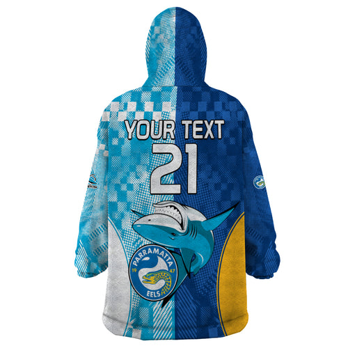 Custom NRL Shark Combine Eels Rugby Wearable Blanket Hoodie Sporty Style LT9