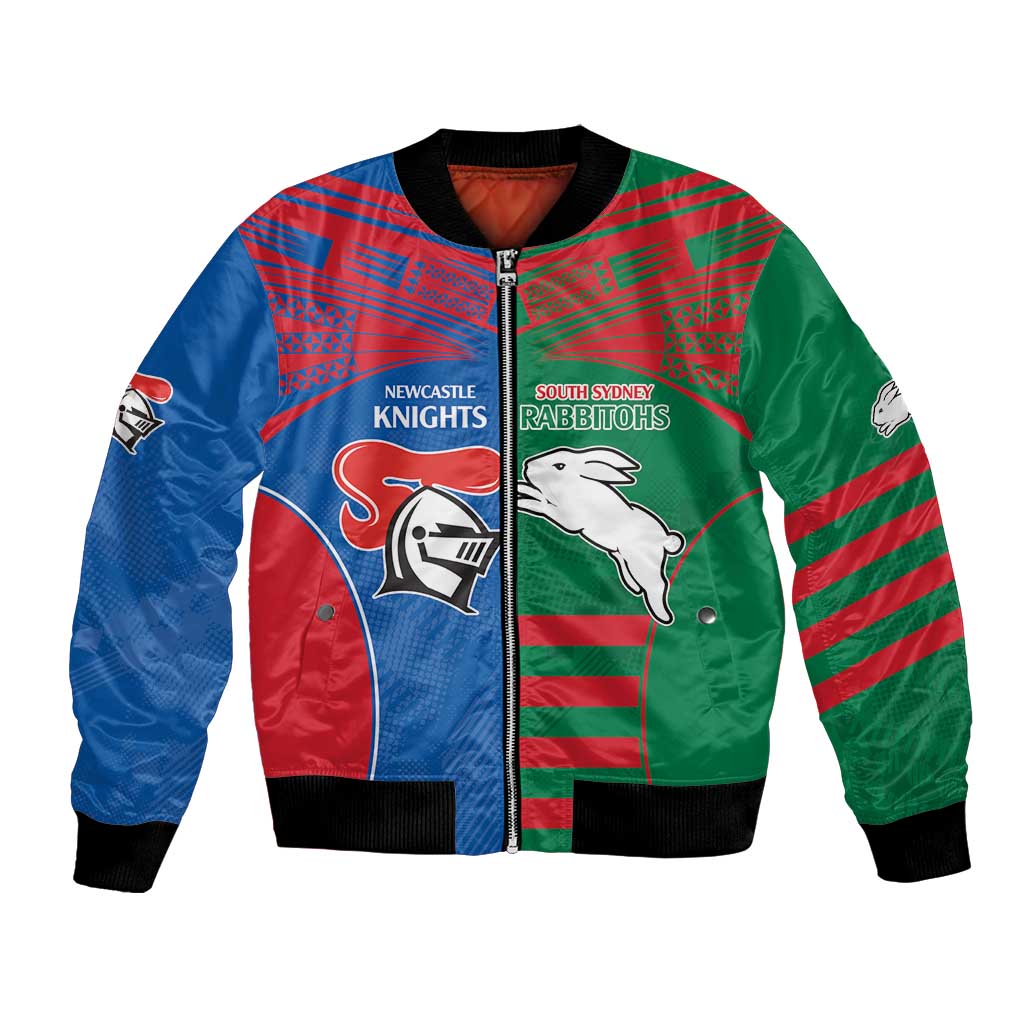 Custom Knights and Rabbitohs Rugby Bomber Jacket Sporty Style