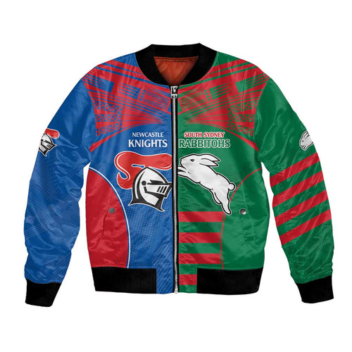 Custom Knights and Rabbitohs Rugby Bomber Jacket Sporty Style