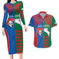 Custom Knights and Rabbitohs Rugby Couples Matching Long Sleeve Bodycon Dress and Hawaiian Shirt Sporty Style