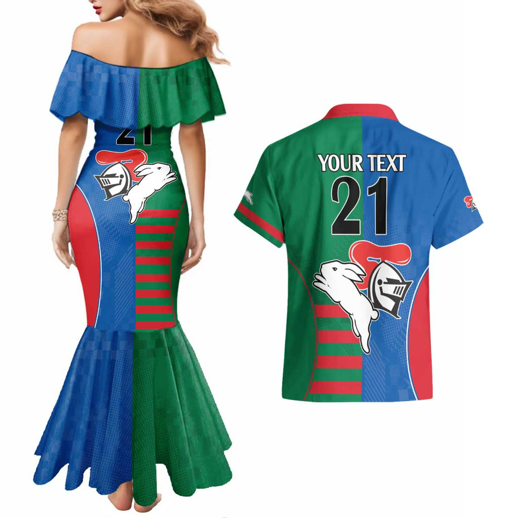 Custom Knights and Rabbitohs Rugby Couples Matching Mermaid Dress and Hawaiian Shirt Sporty Style