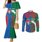 Custom Knights and Rabbitohs Rugby Couples Matching Mermaid Dress and Long Sleeve Button Shirt Sporty Style
