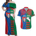 Custom Knights and Rabbitohs Rugby Couples Matching Off Shoulder Maxi Dress and Hawaiian Shirt Sporty Style